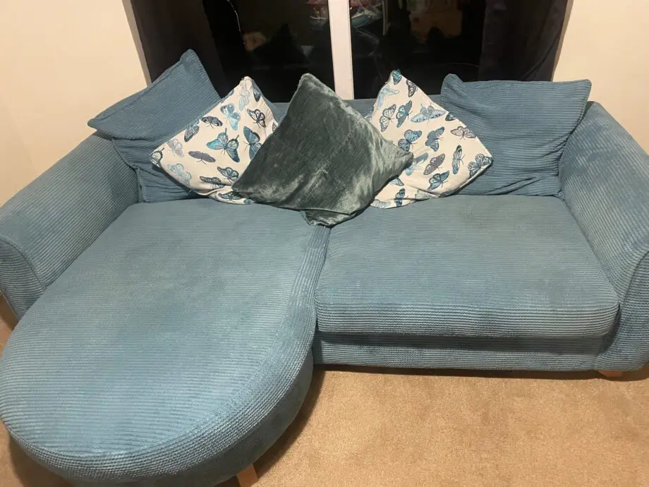 DFS corner sofa bright blue