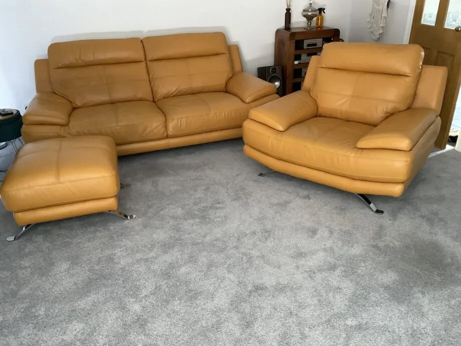 Harveys Islington Mustard Leather 3 seater Sofa, Armchair & footstool