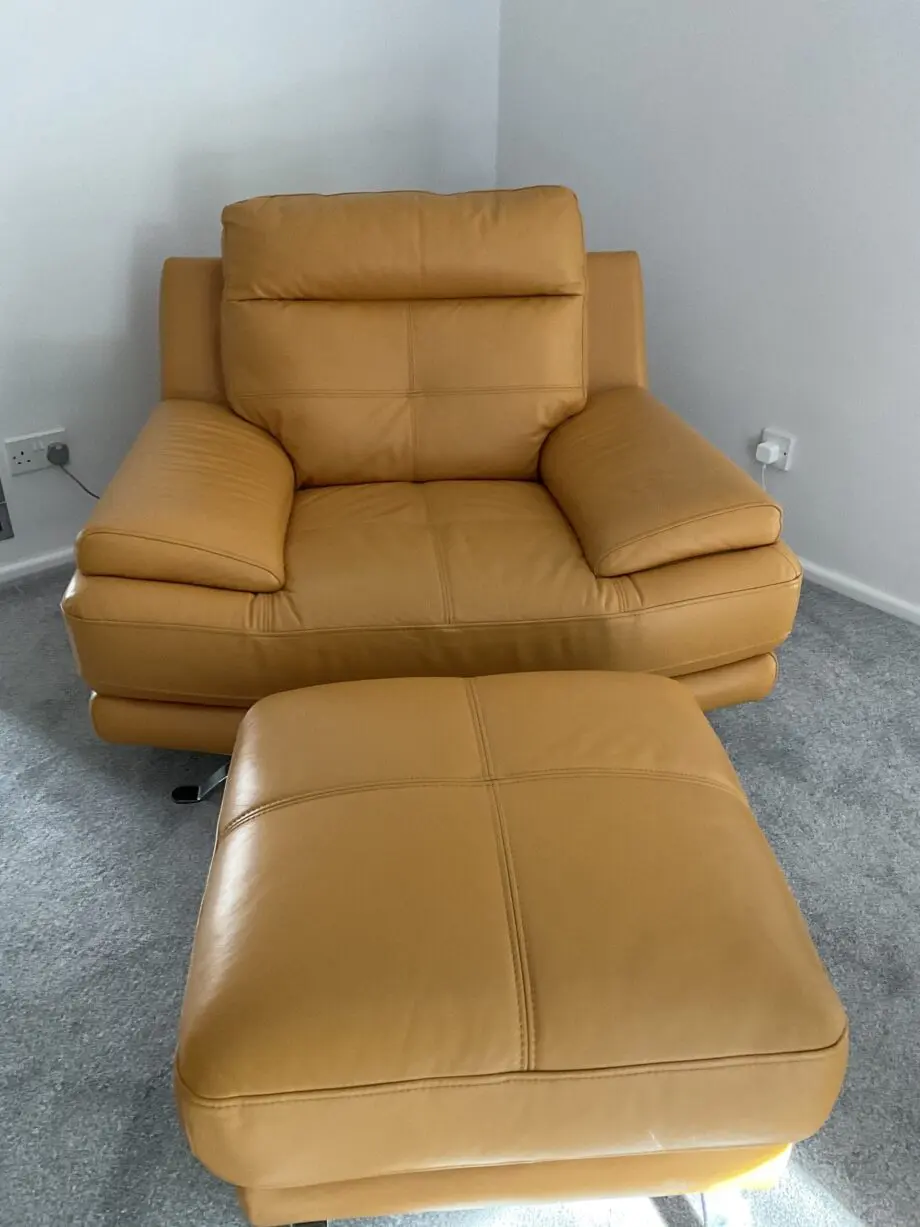 Harveys Islington Mustard Leather 3 seater Sofa, Armchair & footstool