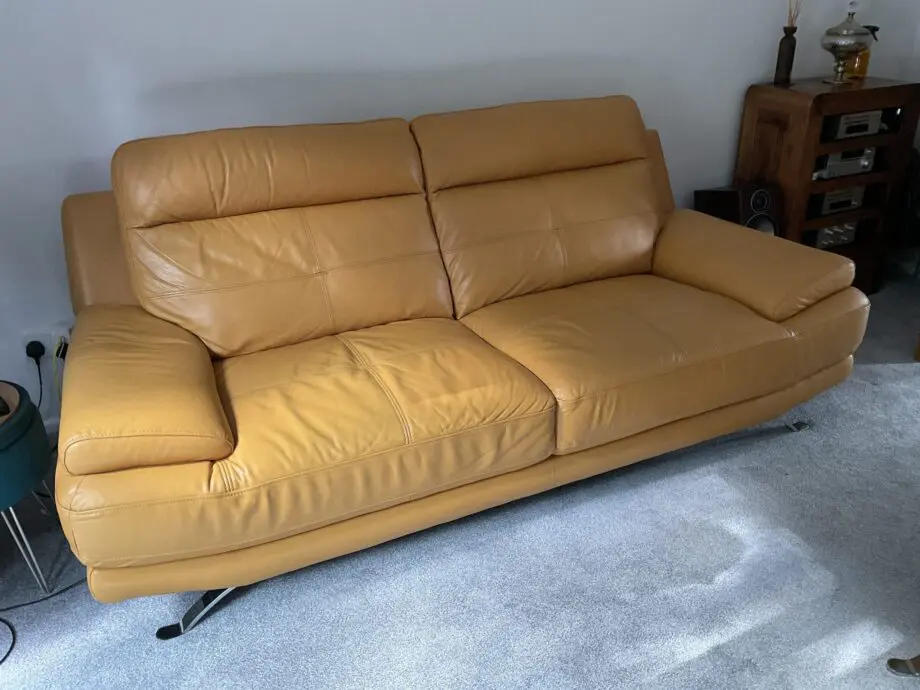 Harveys Islington Mustard Leather 3 seater Sofa, Armchair & footstool