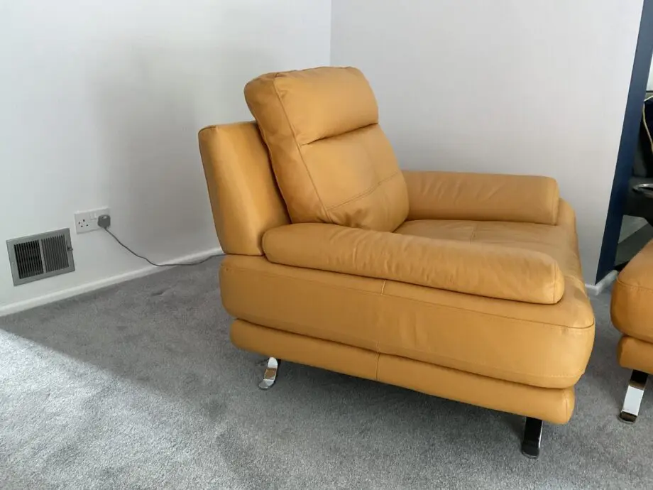 Harveys Islington Mustard Leather 3 seater Sofa, Armchair & footstool