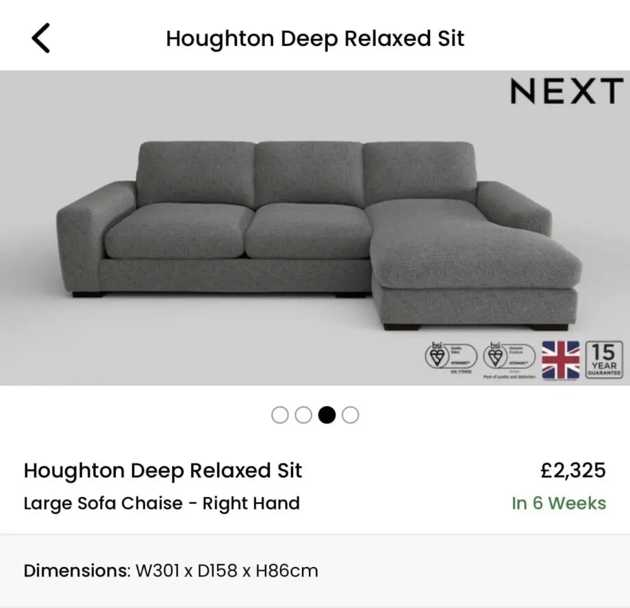 Next Houghton Corner Sofa - Dark Grey with Dark Feet