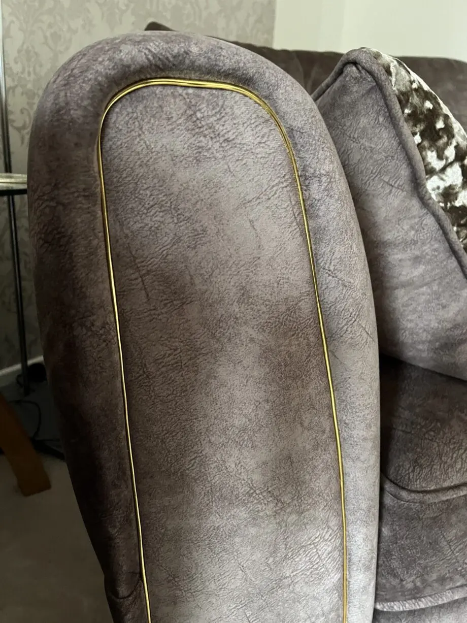 Two Seater Snuggler & footstool - Furniture Village - Ariana - Dapple Chocolate with brass insert