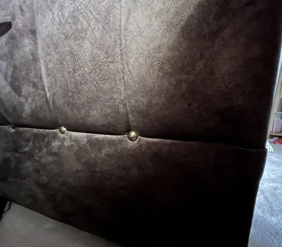 Two Seater Snuggler & footstool - Furniture Village - Ariana - Dapple Chocolate with brass insert