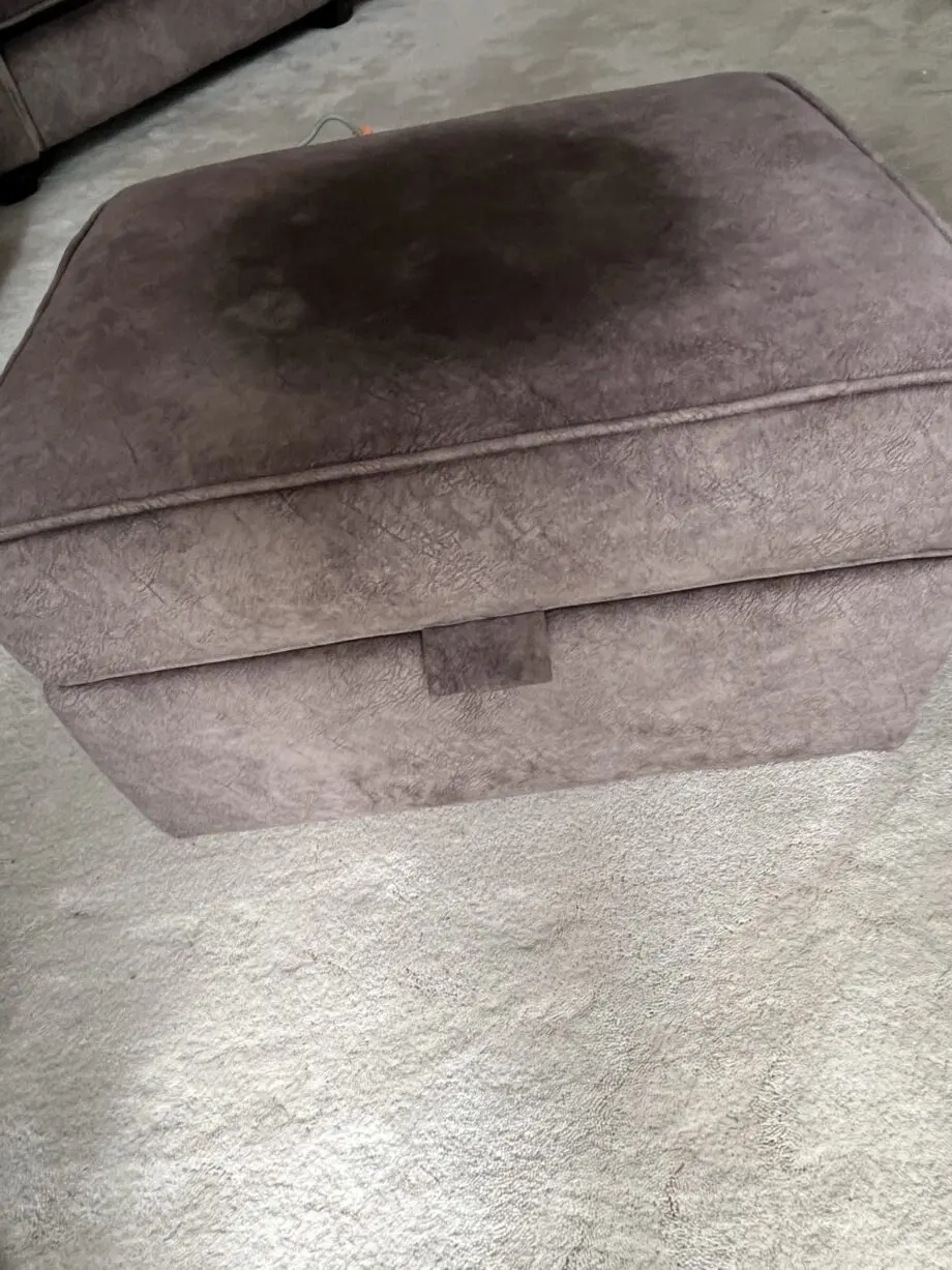 Two Seater Snuggler & footstool - Furniture Village - Ariana - Dapple Chocolate with brass insert