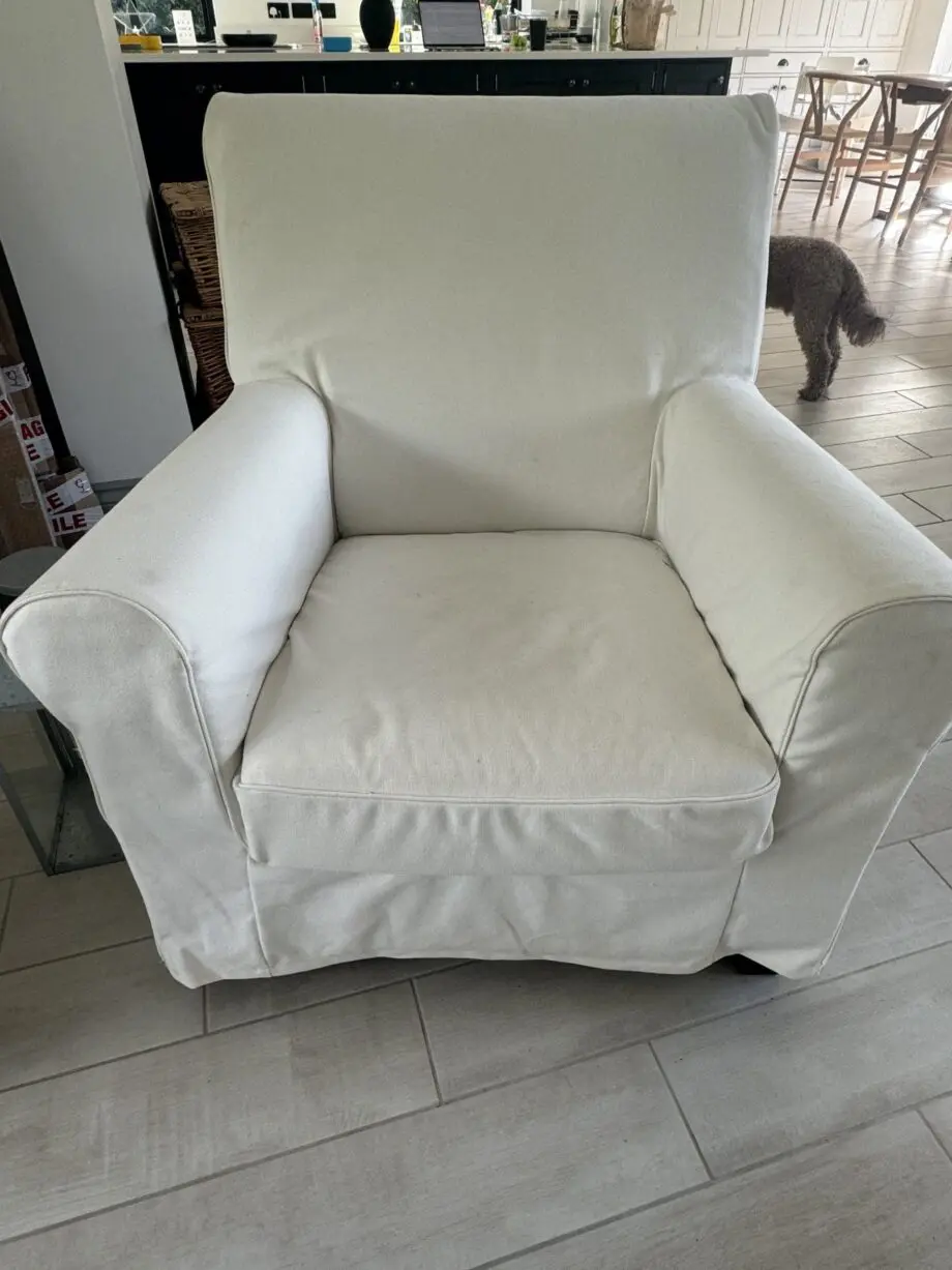 White L Shape Sofa + Arm Chair + Footstool