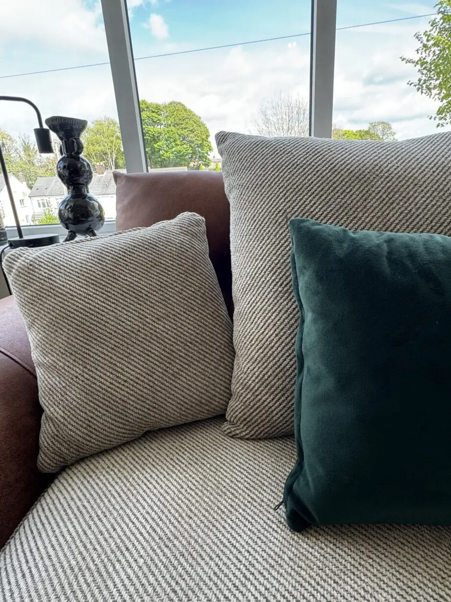 Sherwood 3 & 2 seater sofas half leather scatter back