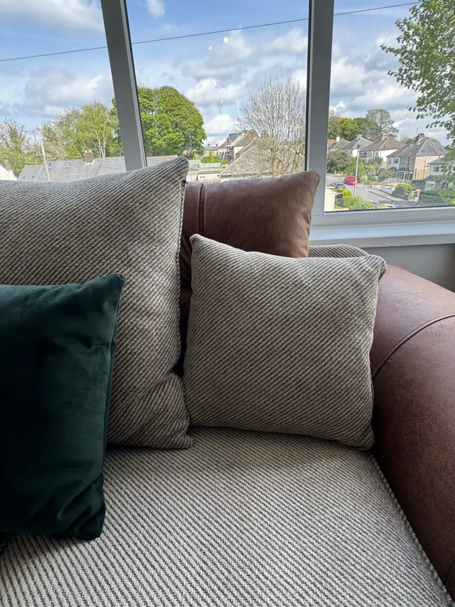 Sherwood 3 & 2 seater sofas half leather scatter back