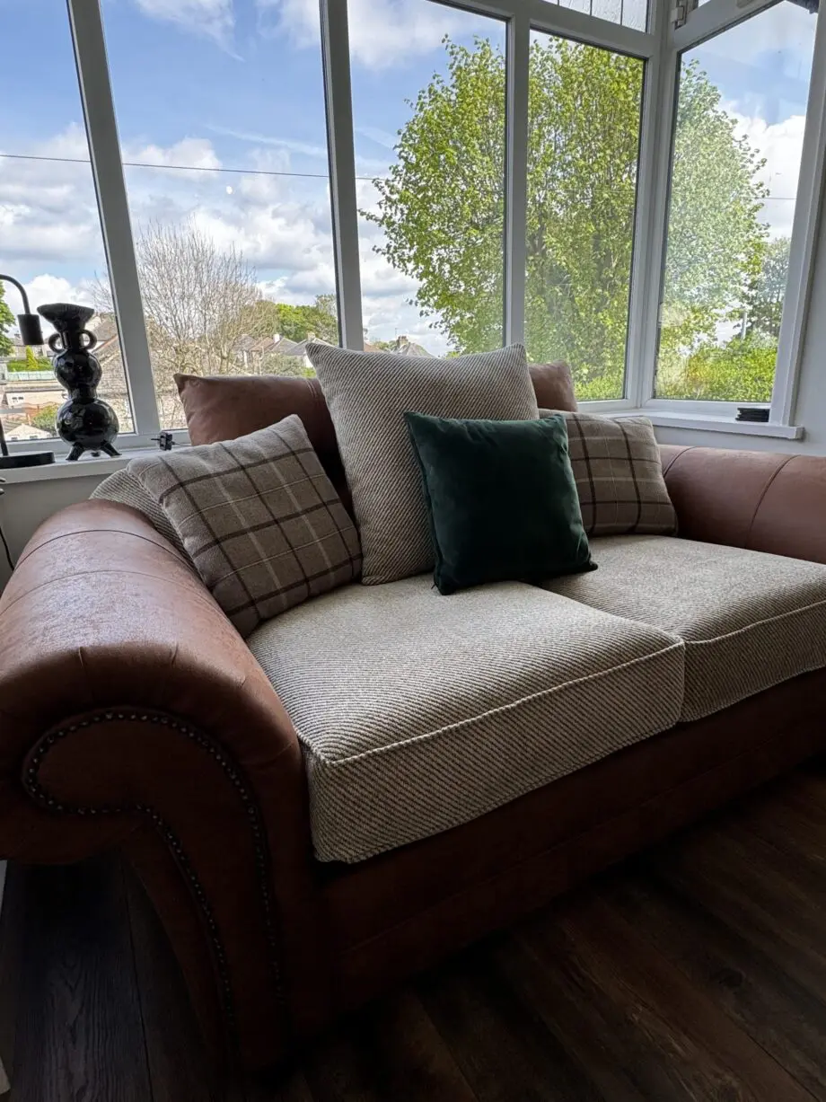 Sherwood 3 & 2 seater sofas half leather scatter back