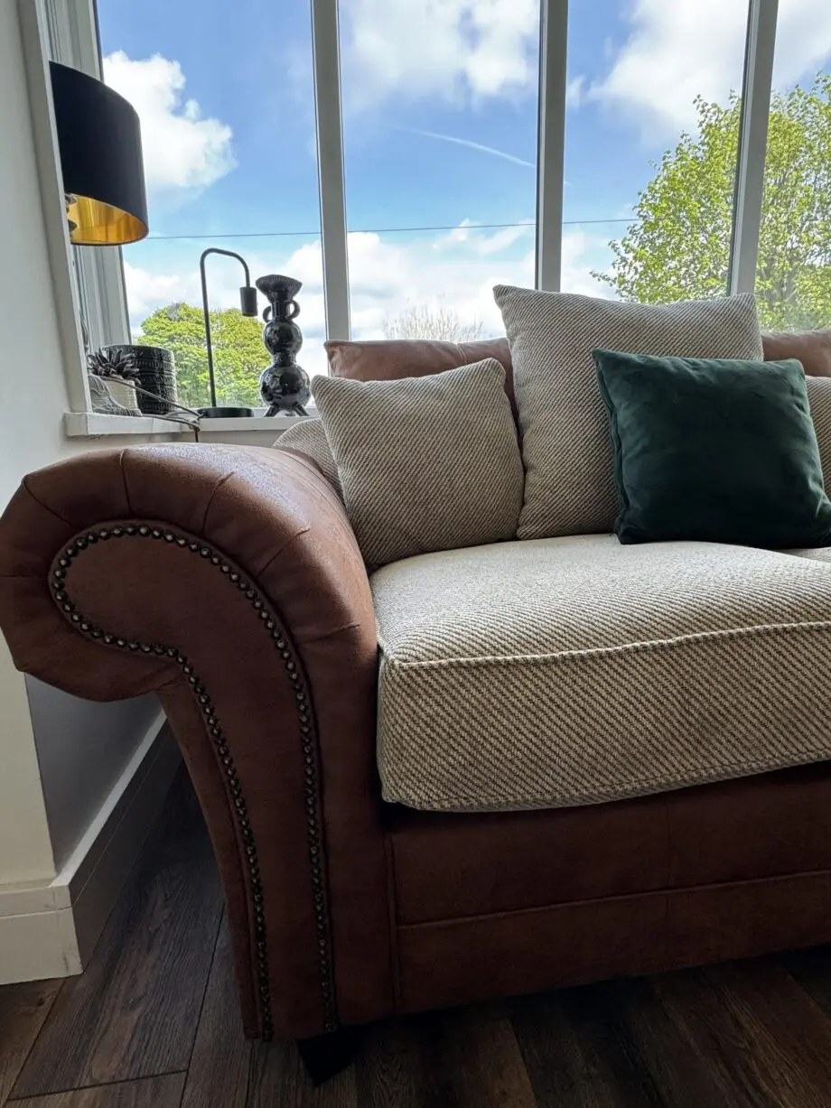 Sherwood 3 & 2 seater sofas half leather scatter back