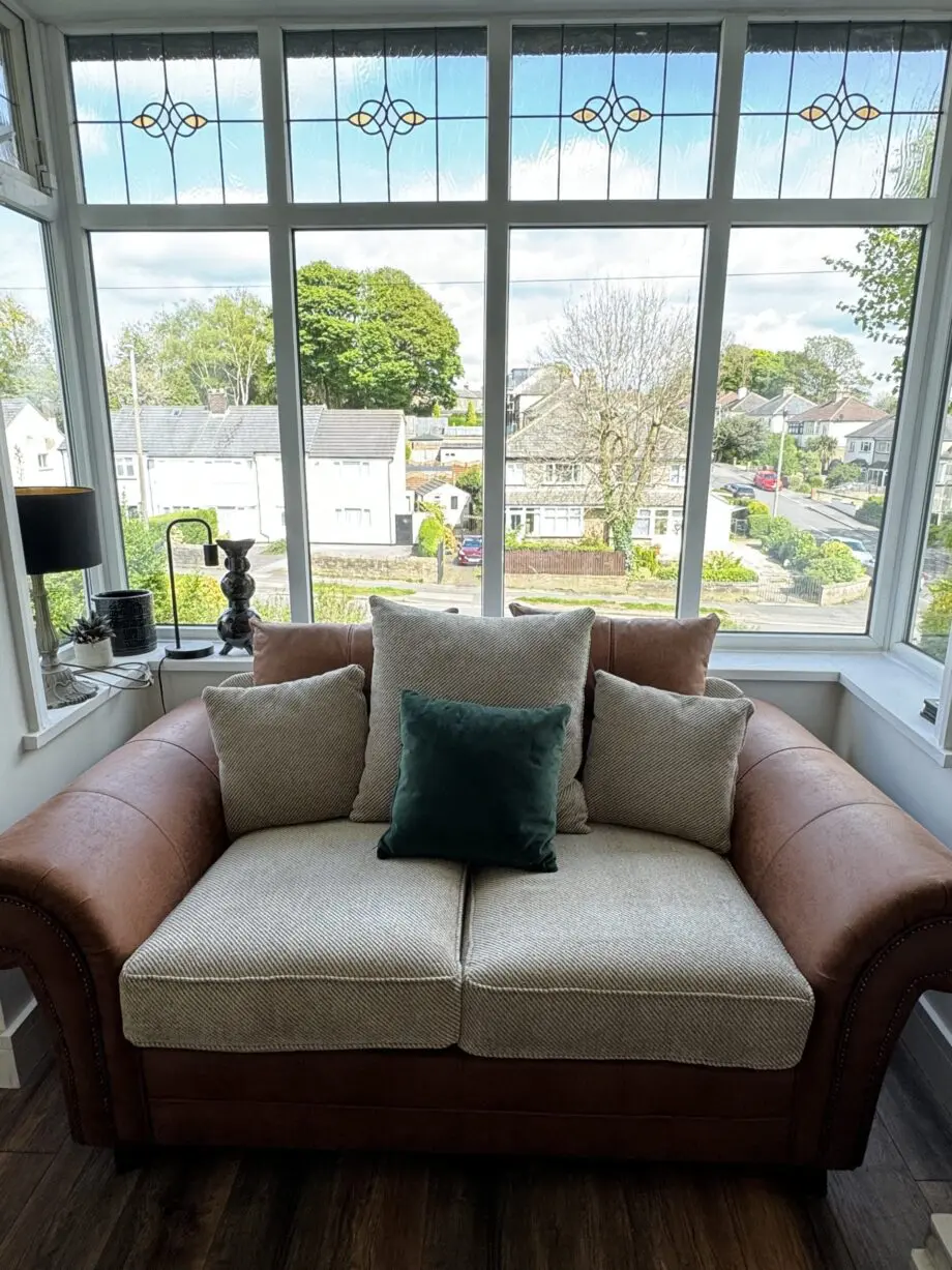 Sherwood 3 & 2 seater sofas half leather scatter back