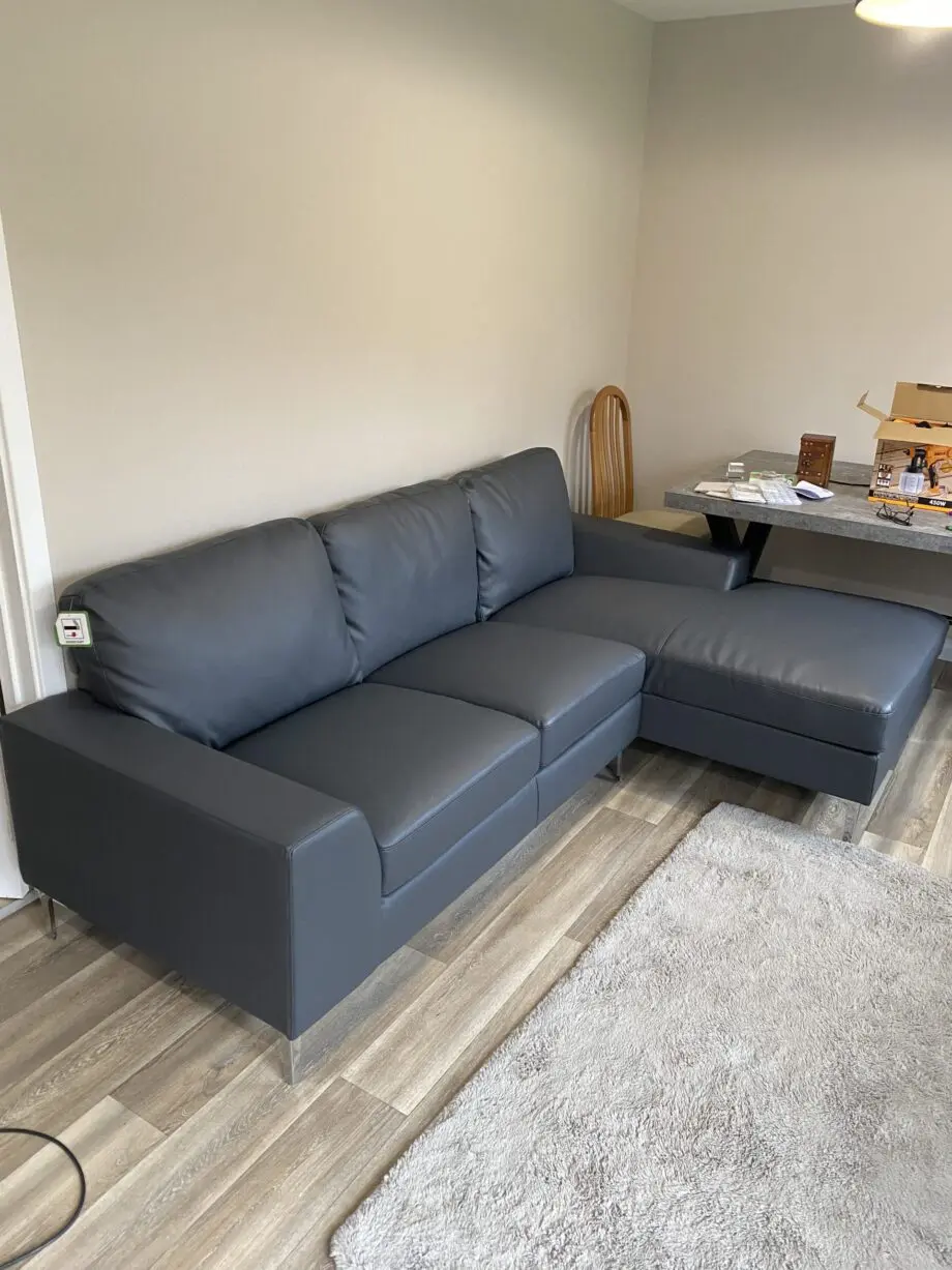 Valencia grey leather L shape corner sofa RHF