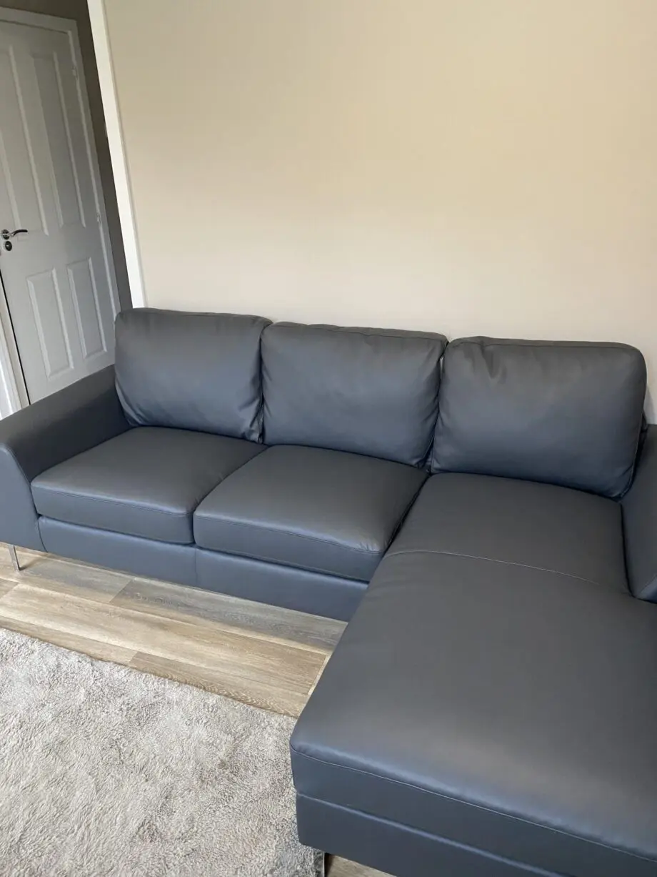 Valencia grey leather L shape corner sofa RHF