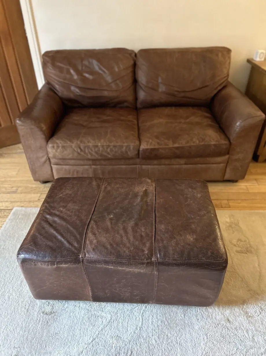Vintage leather 2.5 seater sofa with free footstool and 2nd sofa