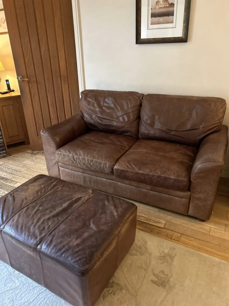 Vintage leather 2.5 seater sofa with free footstool and 2nd sofa