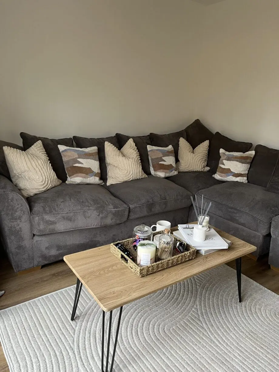 Furniture village, grey L corner sofa