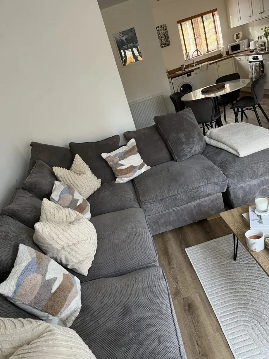 Furniture village, grey L corner sofa