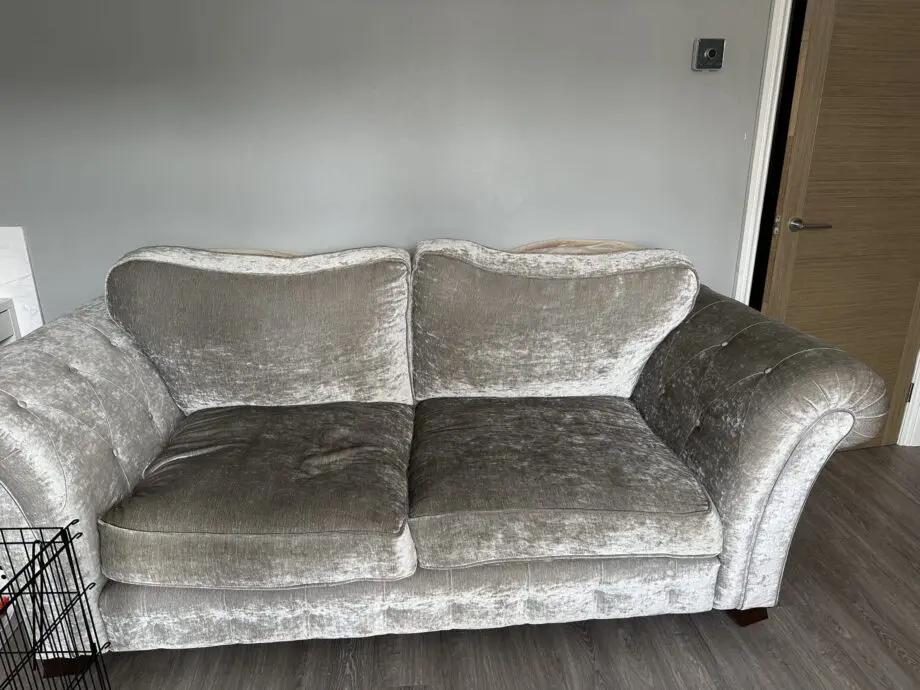 Crushed velvet grey sofas