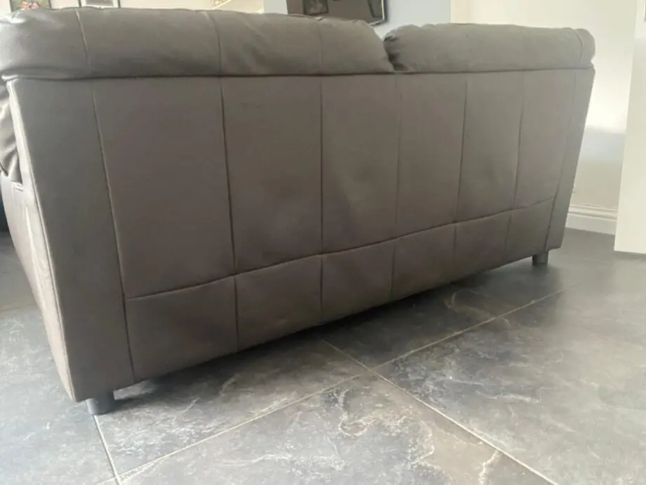 Milano Faux Chocolate color 3 seater Leather Sofa - Used-1 yr old in very good Condition from Smoke and Pet free home