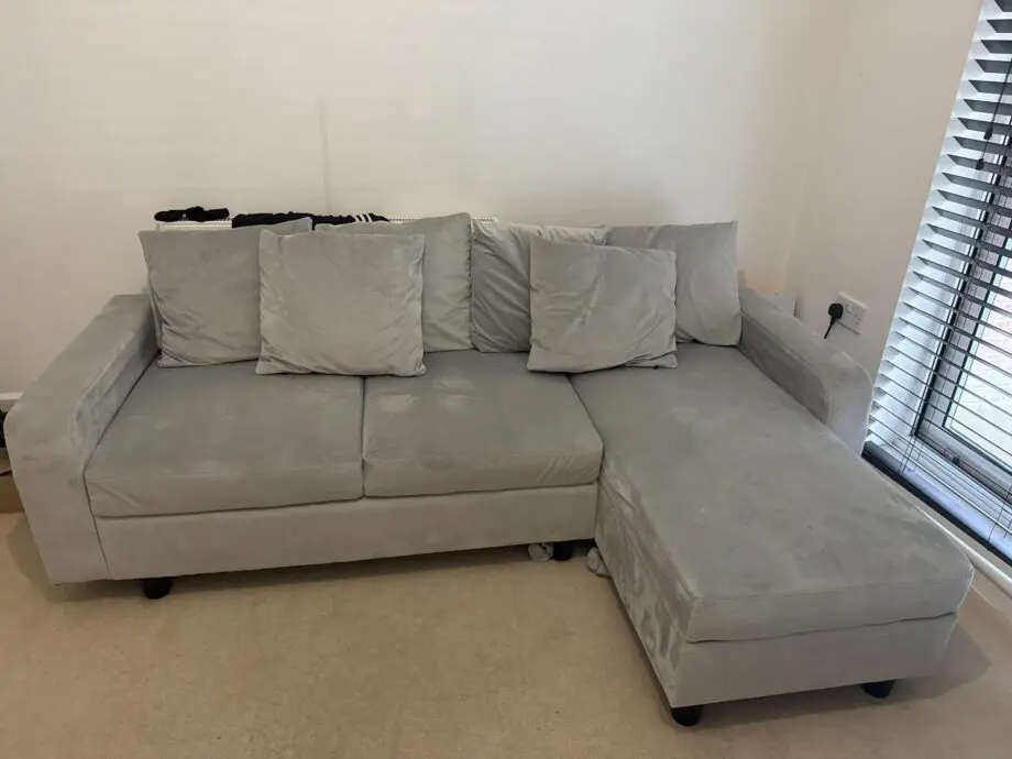 NEW Velvet Grey corner sofa (cushions included)