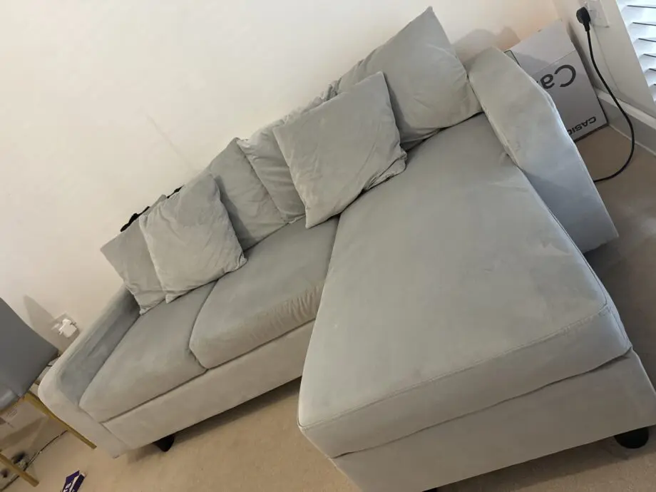NEW Velvet Grey corner sofa (cushions included)