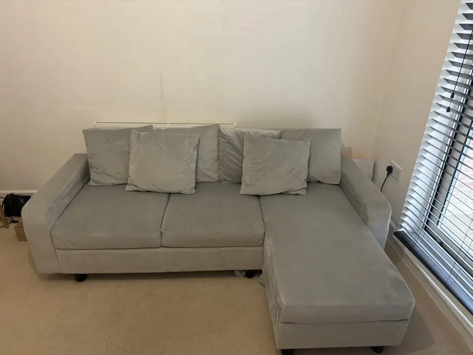 NEW Velvet Grey corner sofa (cushions included)