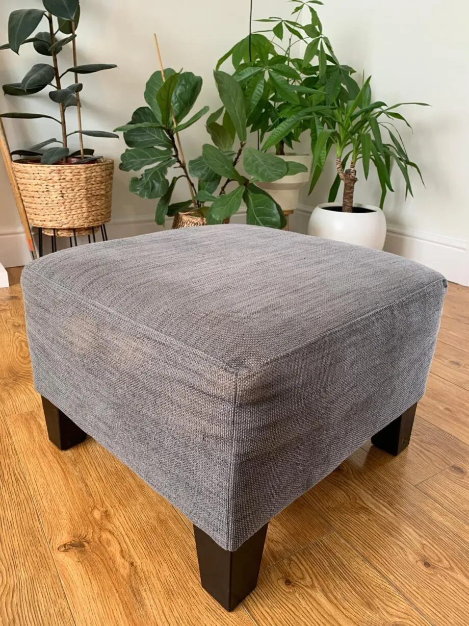 Grey IKEA sofa, armchair, and footstool