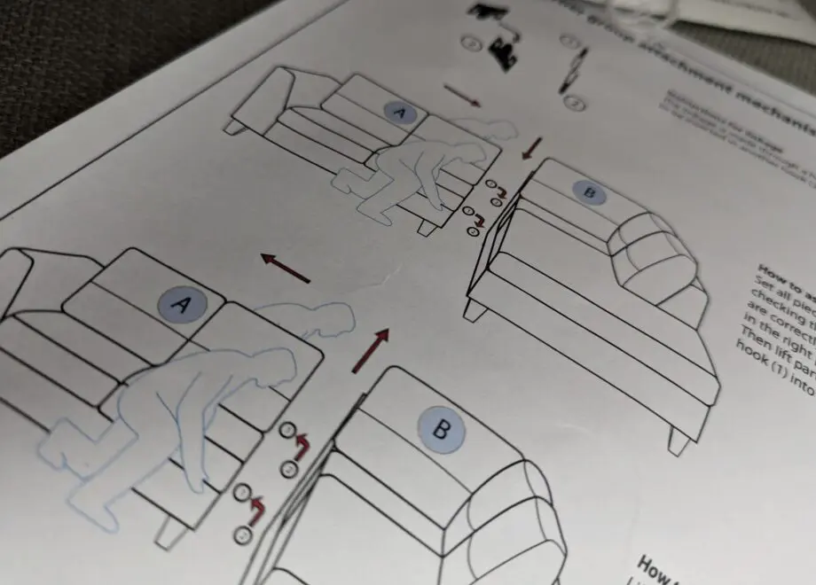 DFS corner sofa with scatter cushions, light grey and neutral cushions which are ikea