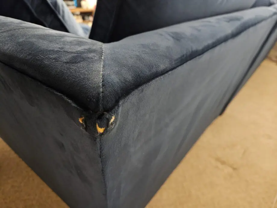 Dfs blue velvet left facing sofa