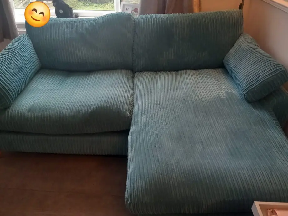 DFS chaise longue sofa in Teal cord.