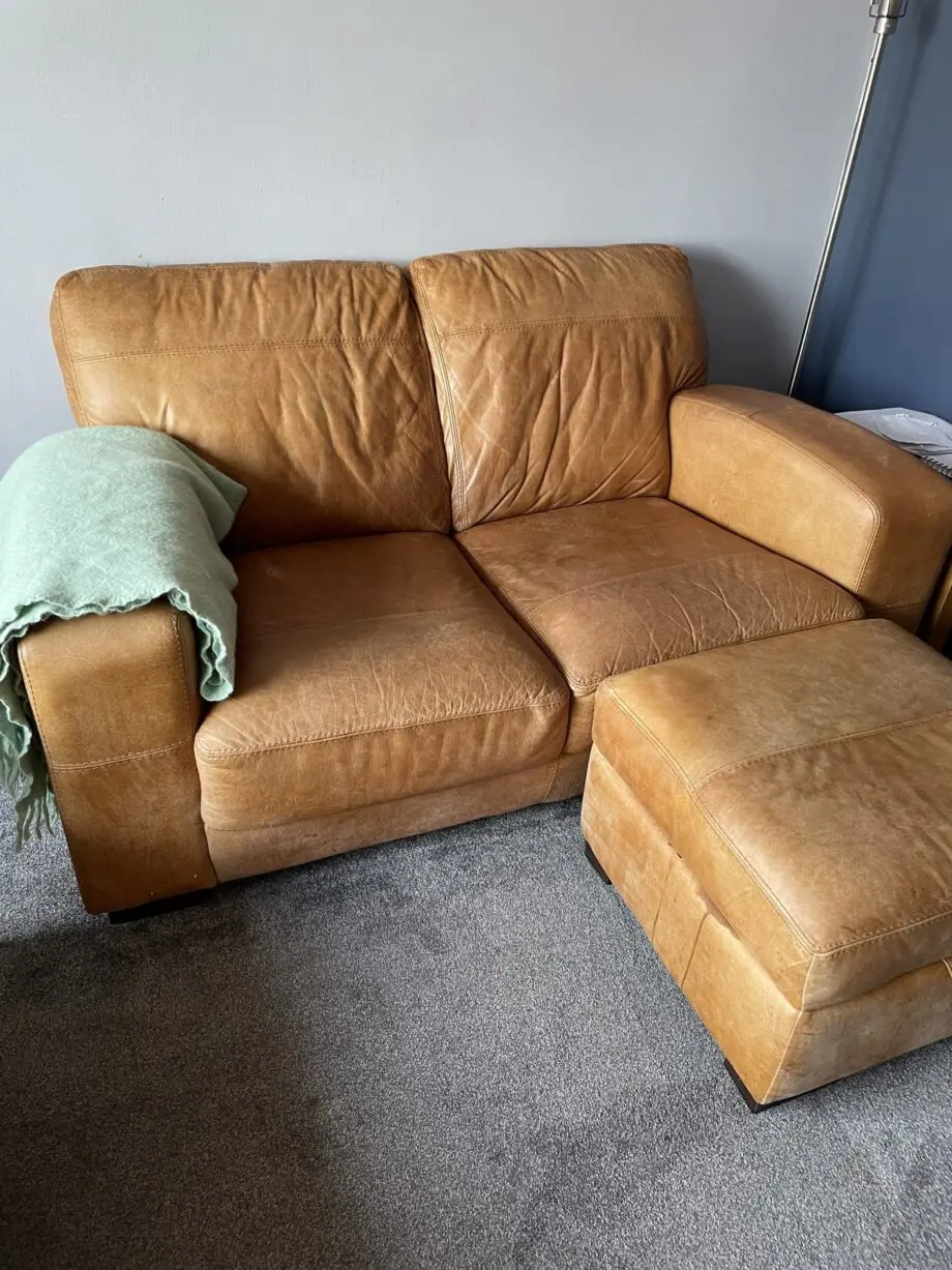 TAN LEATHER SOFA SET SCS