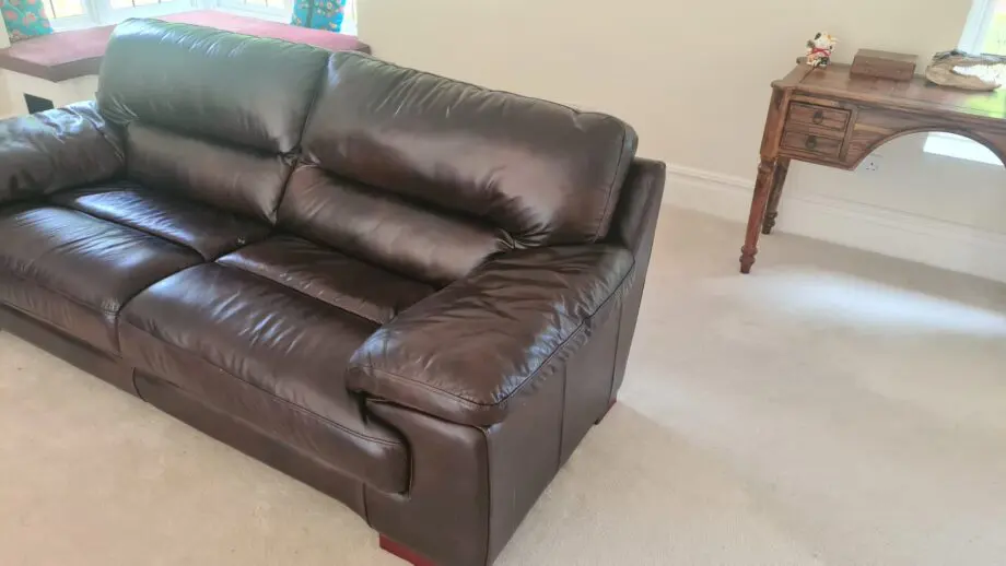 Plush, genuine leather, chocolate coloured 3 seater sofa - minimally used