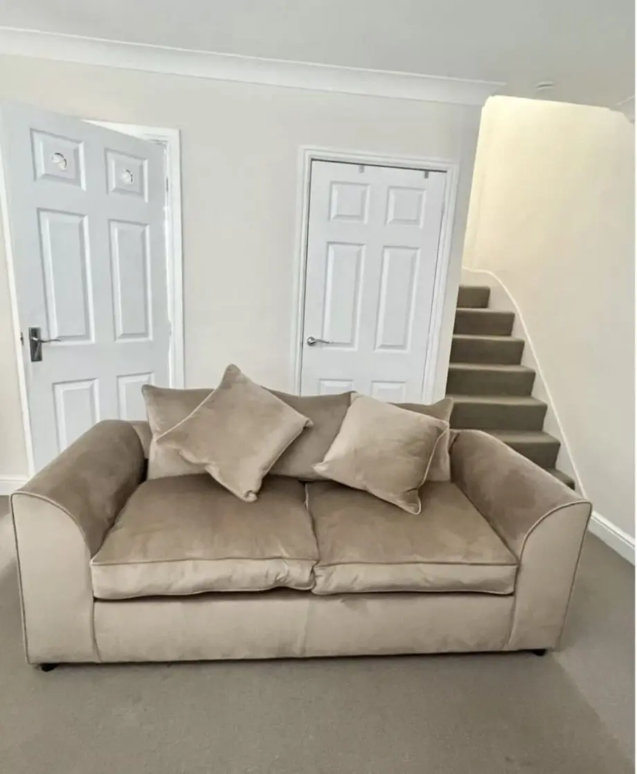 3 Seater Sofa/beige Velvet Sofa. Almost Brand New!