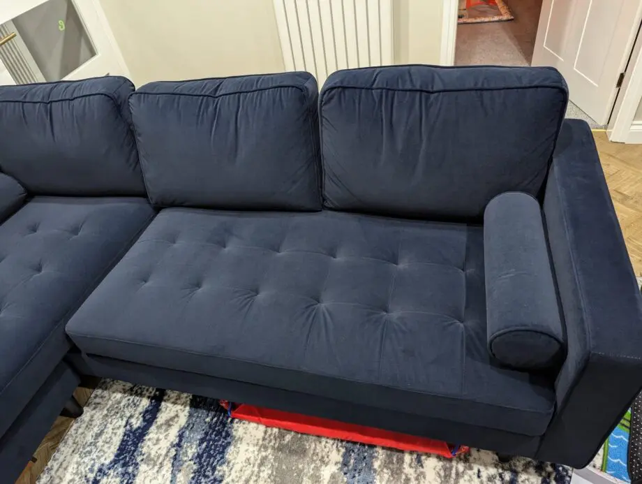 Dunelm, Zoe velvet blue chaise corner sofa