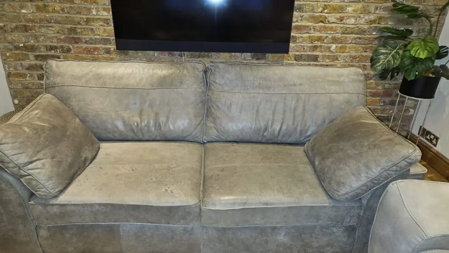 Next Stamford Antiqued Grey Leather Large Sofa and Cuddle Chair