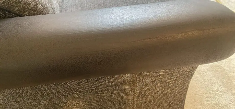 SCS grey 3 seater sofa with black leather arms