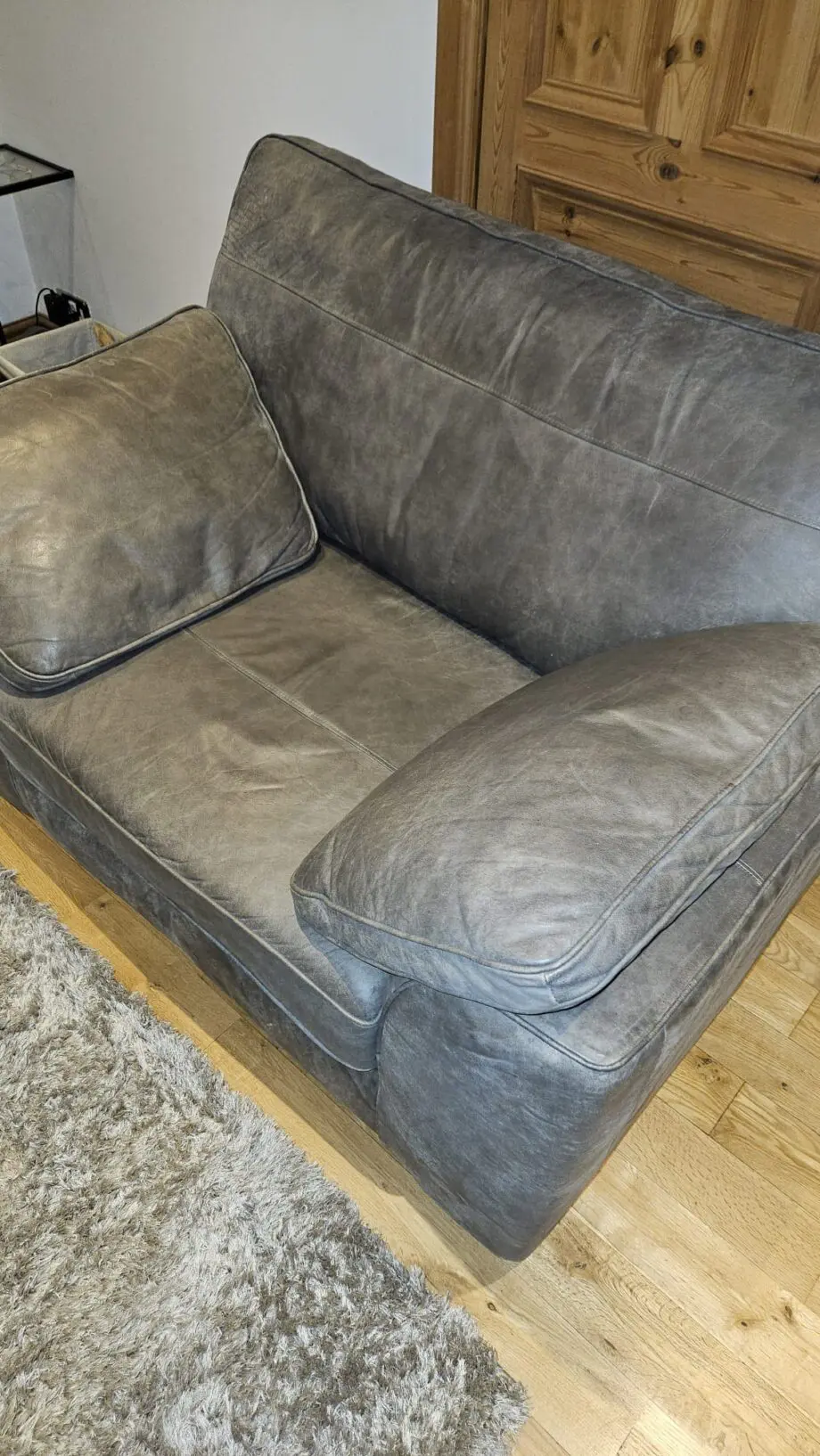 Next Stamford Antiqued Grey Leather Large Sofa and Cuddle Chair