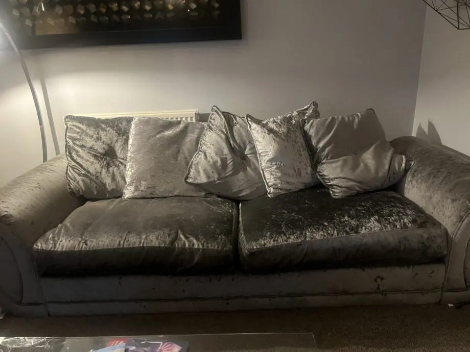 DFS plush velvet 4-seater and cuddle chair