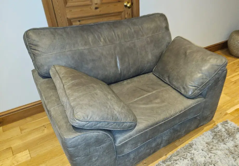 Next Stamford Antiqued Grey Leather Large Sofa and Cuddle Chair