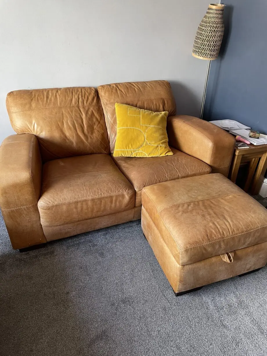 TAN LEATHER SOFA SET SCS