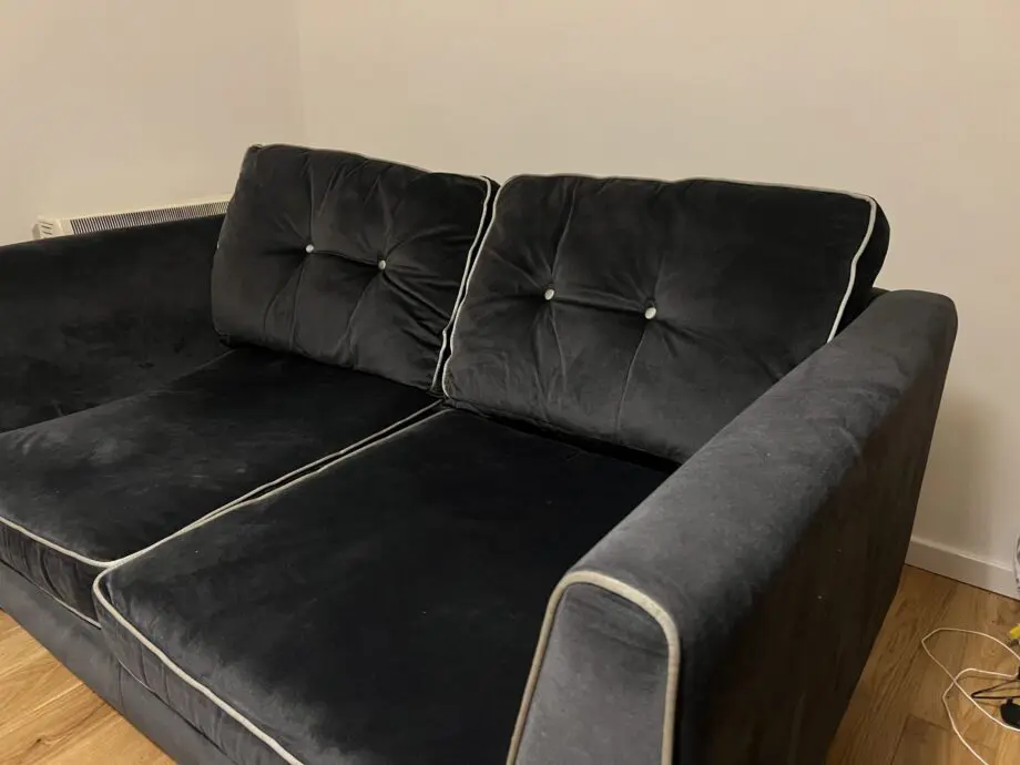 2 seater dark grey velvet sofa