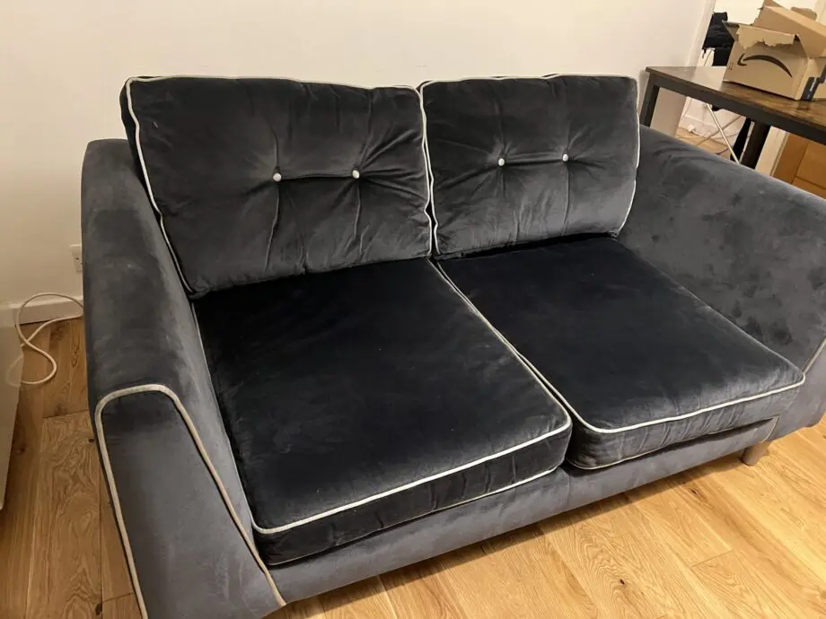 2 seater dark grey velvet sofa