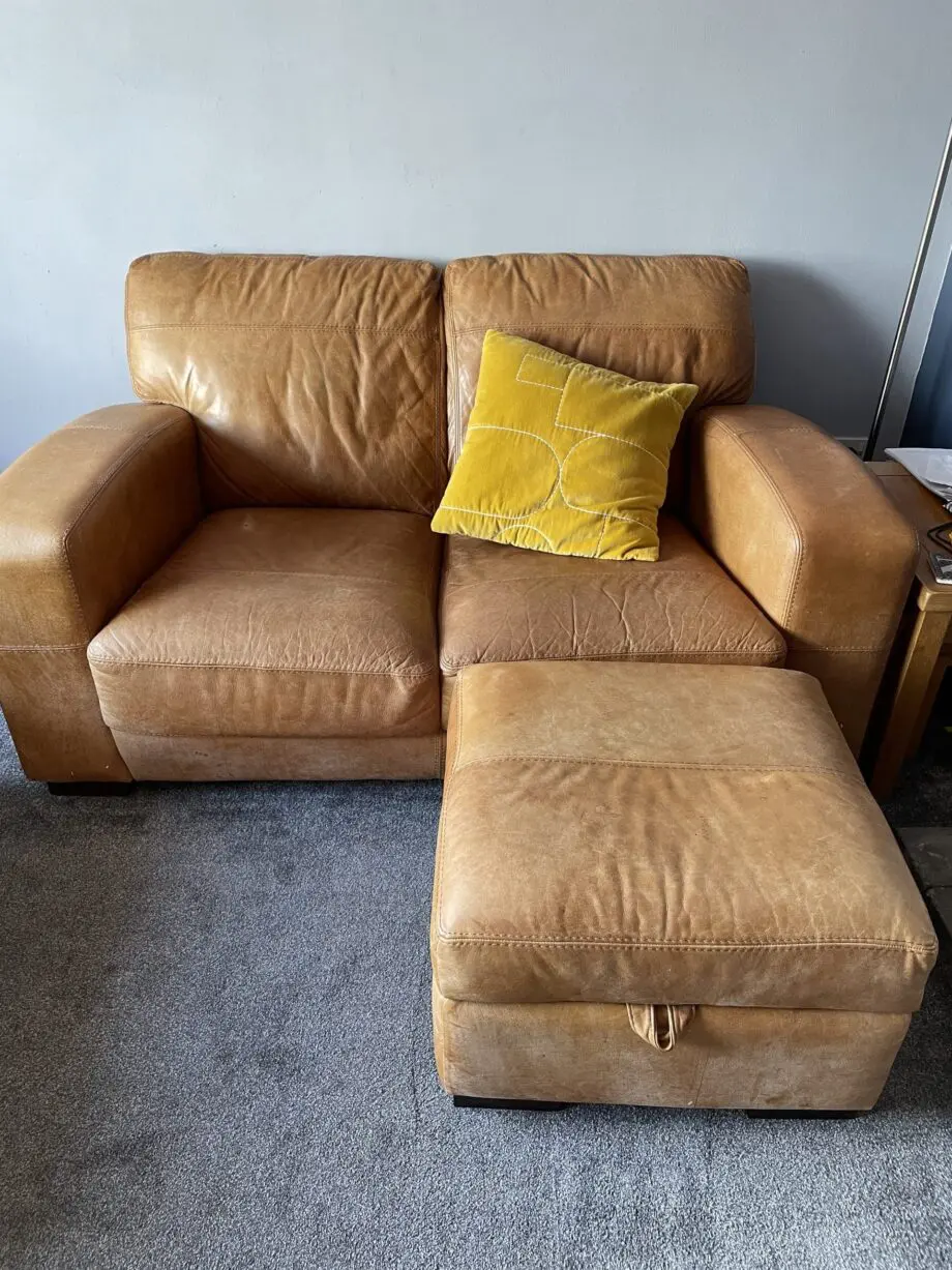 TAN LEATHER SOFA SET SCS