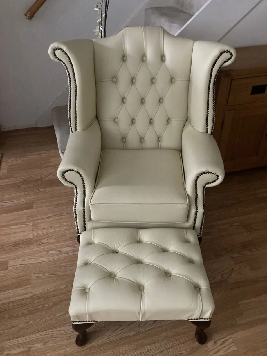 Cream Leather Designer sofa4u chesterfield sofa + chair+ footstool