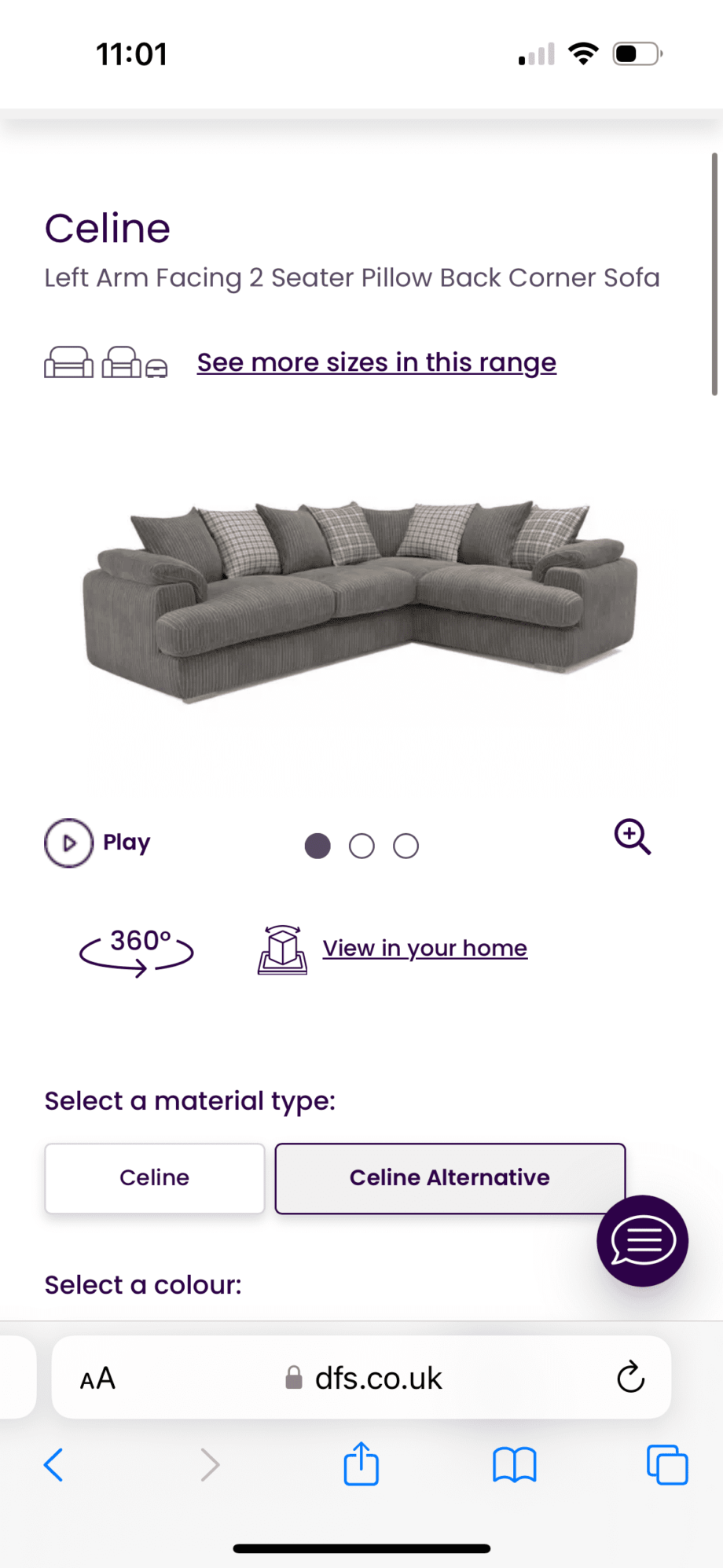 DFS Left Arm Facing Pillow Back Corner Sofa