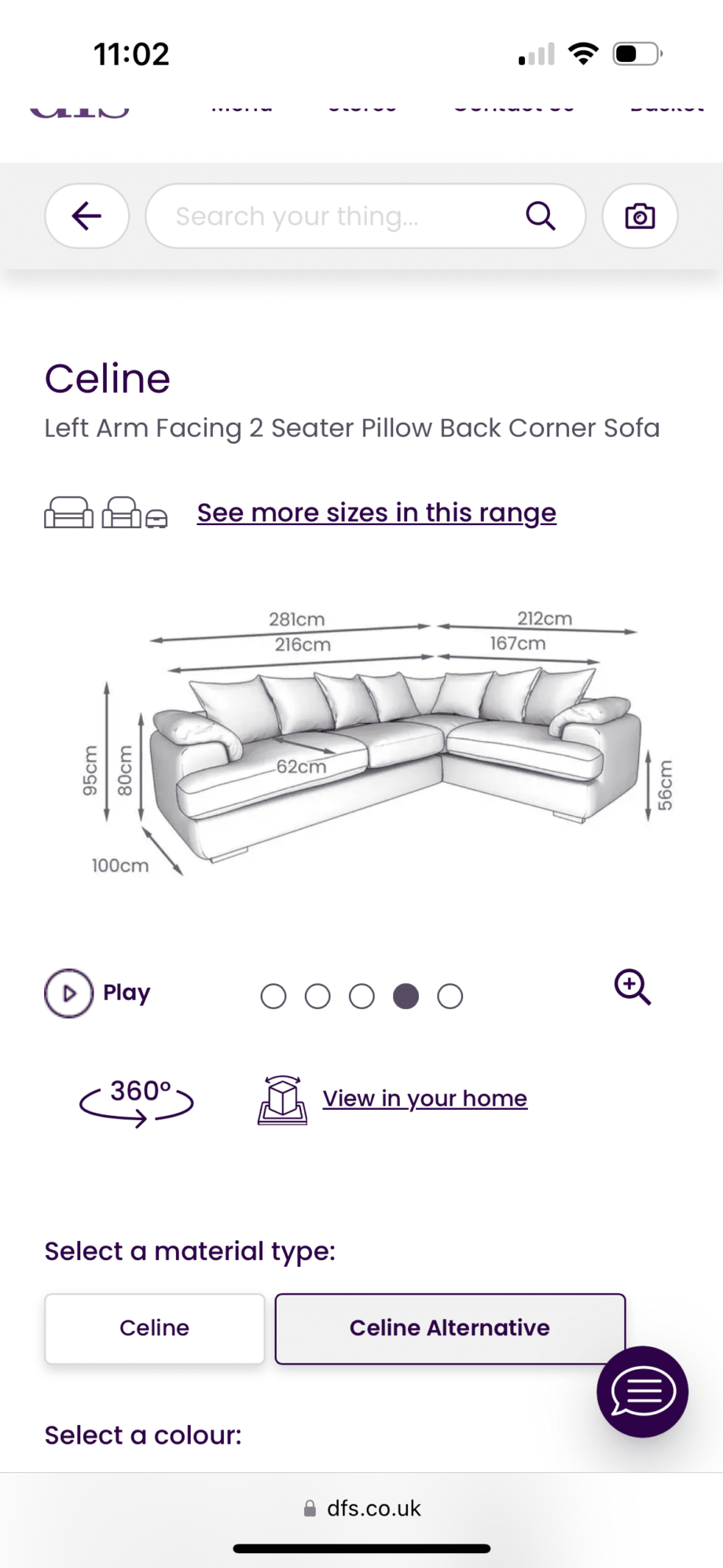 DFS Left Arm Facing Pillow Back Corner Sofa