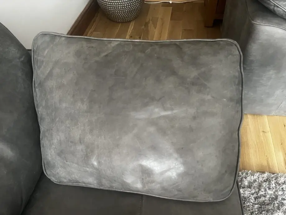 Next Stamford Antiqued Grey Leather Large Sofa and Cuddle Chair