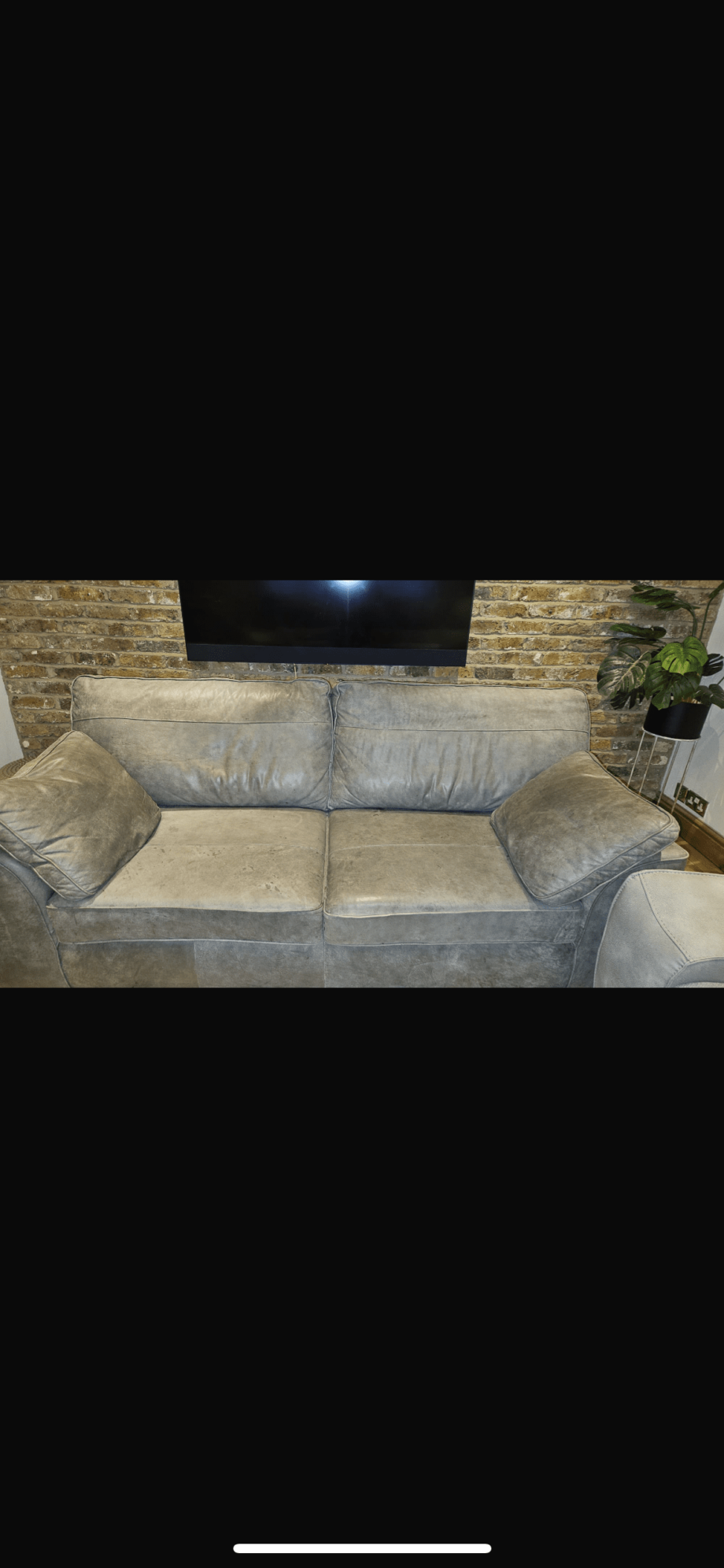 Next Stamford Antiqued Grey Leather Large Sofa and Cuddle Chair