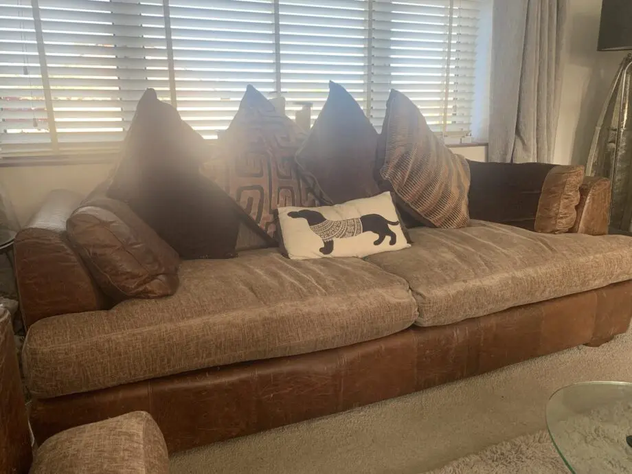 Alan Ward large brown leather/fabric settee
