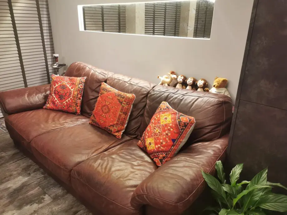 Brown leather sofa